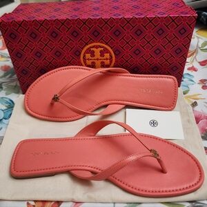 New Tory Burch Classic Coral Flip Flop Sandals Women's Size 7.5